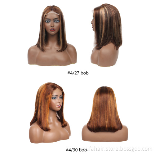 Highlight 4/27 Blonde Ombre Piano Color HD Lace Front Bob Wig Indian Cuticle Aligned Virgin Human Hair Short Bob Transparent Wig